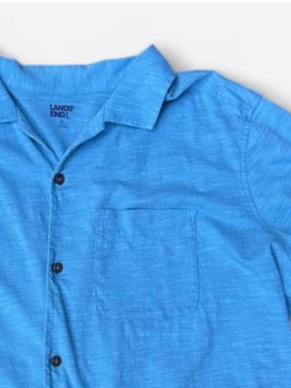 Lands' End Casual XL light blue knit short sleeve button up shirt